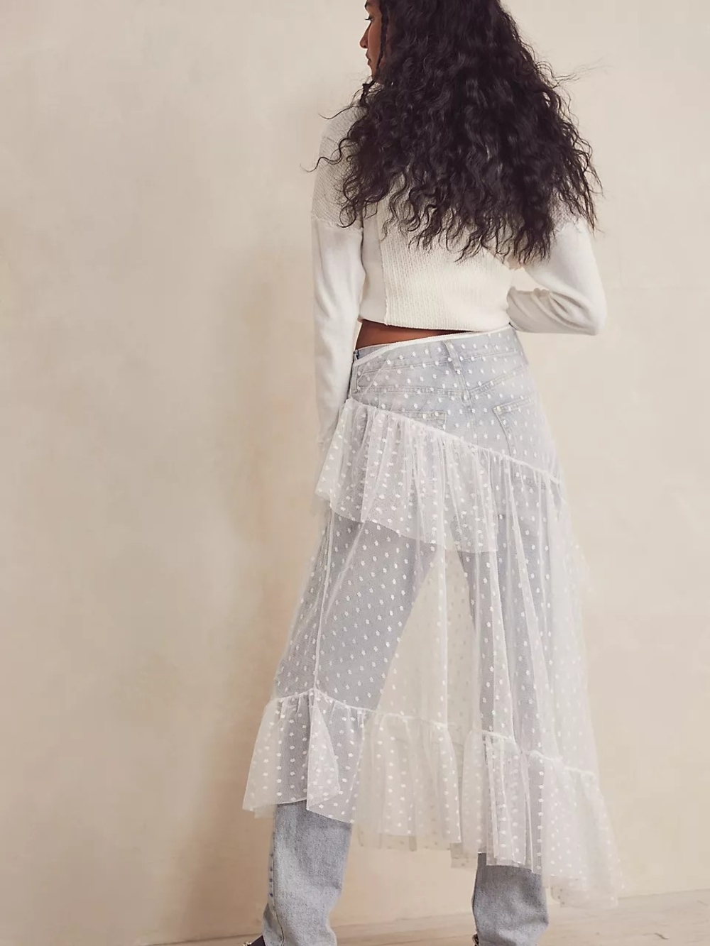 Free People Run Wild White Polka Swiss Dot Ruffled Half Slip Skirt Nwt Sz M - Picture 4 of 11